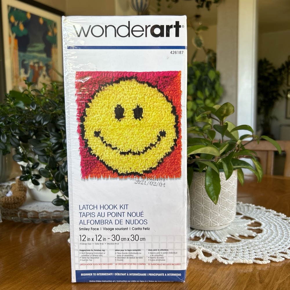 Wonderart Yellow Smiley Face Latch Hook Kit